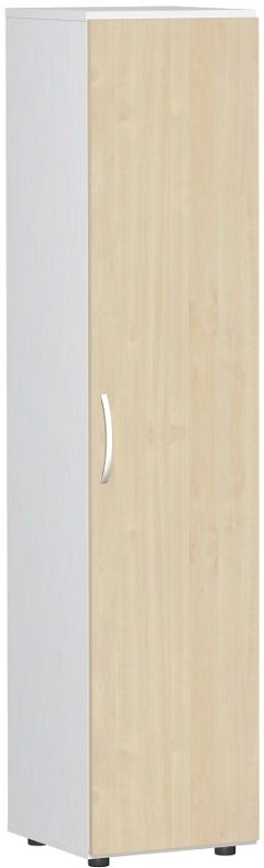 Flgeltrenschrank mit Standfen, Griff links oder rechts, inkl. Trdmpfer, nicht abschliebar, 400x420x1808, Ahorn/Wei