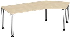 Schreibtisch 135 rechts hhenverstellbar, 2166x1130x680-800, Ahorn/Silber