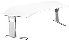 Schreibtisch 135 links hhenverstellbar, 2166x1130x680-820, Wei/Silber