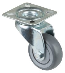 Apparaterolle A300.A85.050, Produkttyp: Lenkrollen, Befestigung: Anschraubplatte, Ø Schraubloch: 6.3 mm, Material/Art des Radkörpers: Kunststoff, Material der Lauffläche: thermoplastischer Gummi grau, Lager: Kugellager, Ø Rad:  50 mm, Tragkraft: 50 kg