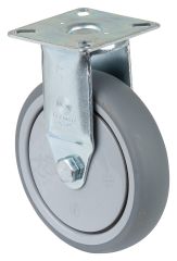 Apparaterolle A310.A85.100, Produkttyp: Bockrollen, Befestigung: Anschraubplatte, Ø Schraubloch: 6.3 mm, Material/Art des Radkörpers: Kunststoff, Material der Lauffläche: thermoplastischer Gummi grau, Lager: Kugellager, Ø Rad:  100 mm, Tragkraft: 70 kg