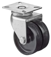 Apparatedoppelrolle B100.A90.076, Produkttyp: Lenkrollen, Befestigung: Anschraubplatte, Ø Schraubloch: 8.5 mm, Material/Art des Radkörpers: Kunststoff, Material der Lauffläche: Kunststoff schwarz, Lager: Gleitlager, Ø Rad:  75 mm, Tragkraft: 100 kg