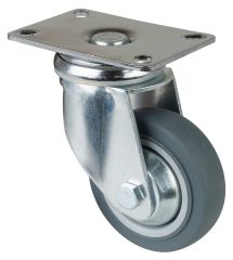 Schwere Apparaterolle C100.A85.081, Produkttyp: Lenkrollen, Befestigung: Anschraubplatte, Ø Schraubloch: 8.4 mm, Material/Art des Radkörpers: Kunststoff, Material der Lauffläche: thermoplastischer Gummi grau, Lager: Kugellager (80, 150 mm Ø mit Metallfade