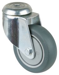 Schwere Apparaterolle C101.A85.100, Produkttyp: Lenkrollen, Befestigung: Rückenloch, Material/Art des Radkörpers: Kunststoff, Material der Lauffläche: thermoplastischer Gummi grau, Lager: Kugellager (80, 150 mm Ø mit Metallfadenschutz), Ø Rad:  100 mm, Tr