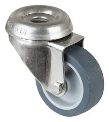 Edelstahl Apparaterolle G101.A80.051, Produkttyp: Lenkrollen, Befestigung: Rückenloch, Material/Art des Radkörpers: Kunststoff, Material der Lauffläche: thermoplastischer Gummi grau, Lager: Gleitlager, Ø Rad:  50 mm, Tragkraft: 40 kg