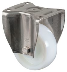 Edelstahl Schwerlastrollen HS110.B14.125, Produkttyp: Bockrollen, Befestigung: Anschraubplatte, Ø Schraubloch: 12 mm, Material/Art des Radkörpers: Kunststoff, Material der Lauffläche: Kunststoff, Lager: Edelstahl-Rollenlager, Ø Rad:  125 mm, Tragkraft: 70