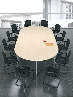 Konferenztisch Rundfu, Halbkreisform, feste Hhe, 1600x800x720, Buche/Anthrazit