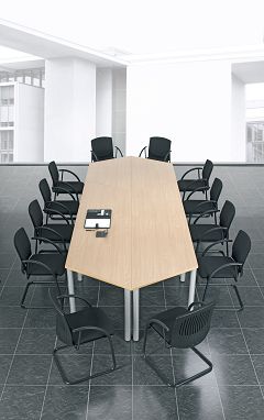 Konferenztisch Rundfu, Halbkreisform, feste Hhe, 1600x800x720, Buche/Anthrazit