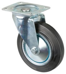 Transportrolle L400.B55.181, Produkttyp: Lenkrollen, Befestigung: Anschraubplatte, � Schraubloch: 11 mm, Material/Art des Radk�rpers: Stahlfelge, � 80 bis 200 mm mit Fadenschutz, Material der Lauffl�che: Gummi schwarz, Lager: Rollenlager, � Rad:  180 mm, 