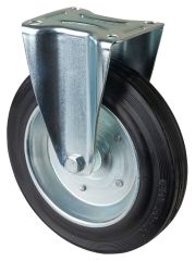 Transportrolle L410.B55.250, Produkttyp: Bockrollen, Befestigung: Anschraubplatte,  Schraubloch: 11 mm, Material/Art des Radkrpers: Stahlfelge,  80 bis 200 mm mit Fadenschutz, Material der Laufflche: Gummi schwarz, Lager: Rollenlager,  Rad:  250 mm, 