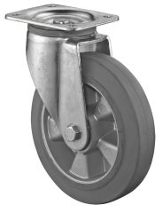 Schwerlastrolle L600.B83.200, Produkttyp: Lenkrollen, Befestigung: Anschraubplatte, Ø Schraubloch: 11 mm, Material/Art des Radkörpers: Aluminium, Material der Lauffläche: Elastikgummi grau, Lager: Kugellager, Ø Rad:  200 mm, Tragkraft: 450 kg