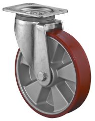 Schwerlastrolle L600.B90.200, Produkttyp: Lenkrollen, Befestigung: Anschraubplatte, Ø Schraubloch: 11 mm, Material/Art des Radkörpers: Aluminium, Material der Lauffläche: Prothane® Guss-Polyurethan 95 +/-3 Shore A, Lager: Kugellager, Ø Rad:  200 mm, Tragk