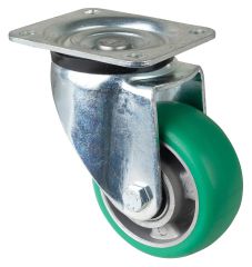 Schwerlastrolle L600.B92.125, Produkttyp: Lenkrollen, Befestigung: Anschraubplatte, Ø Schraubloch: 11 mm, Material/Art des Radkörpers: Aluminium, Material der Lauffläche: Besothane Guss-Polyurethan  83 +/-3 Shore A, Lager: Kugellager, Ø Rad:  125 mm, Trag