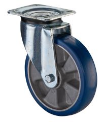 Schwerlastrolle L600.B92.200, Produkttyp: Lenkrollen, Befestigung: Anschraubplatte, Ø Schraubloch: 11 mm, Material/Art des Radkörpers: Aluminium, Material der Lauffläche: Besothane Guss-Polyurethan  83 +/-3 Shore A, Lager: Kugellager, Ø Rad:  200 mm, Trag