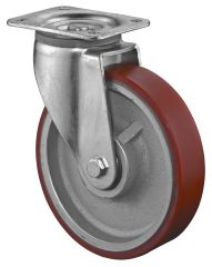 Schwerlastrolle L600.C10.200, Produkttyp: Lenkrollen, Befestigung: Anschraubplatte,  Schraubloch: 11 mm, Material/Art des Radkrpers: Guss, Material der Laufflche: Prothane Guss-Polyurethan 95 +/-3 Shore A, Lager: Kugellager,  Rad:  200 mm, Tragkraft: