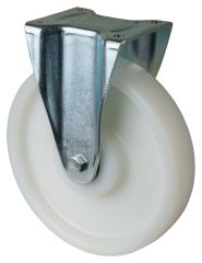 Schwerlastrolle L610.B15.250, Produkttyp: Bockrollen, Befestigung: Anschraubplatte, � Schraubloch: 11 mm, Material/Art des Radk�rpers: Kunststoff, Material der Lauffl�che: Kunststoff, Lager: Kugellager, � Rad:  250 mm, Tragkraft: 1400 kg