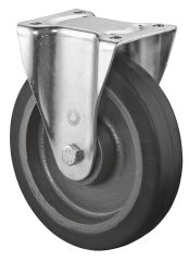Schwerlastrolle L610.B81.200, Produkttyp: Bockrollen, Befestigung: Anschraubplatte,  Schraubloch: 11 mm, Material/Art des Radkrpers: Guss, Material der Laufflche: Elastikgummi schwarz, Lager: Kugellager,  Rad:  200 mm, Tragkraft: 450 kg