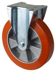 Schwerlastrolle L610.B90.250, Produkttyp: Bockrollen, Befestigung: Anschraubplatte,  Schraubloch: 11 mm, Material/Art des Radkrpers: Aluminium, Material der Laufflche: Prothane Guss-Polyurethan 95 +/-3 Shore A, Lager: Kugellager,  Rad:  250 mm, Tragk