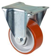 Schwerlastrolle L610.C10.125, Produkttyp: Bockrollen, Befestigung: Anschraubplatte, Ø Schraubloch: 11 mm, Material/Art des Radkörpers: Guss, Material der Lauffläche: Prothane® Guss-Polyurethan 95 +/-3 Shore A, Lager: Kugellager, Ø Rad:  125 mm, Tragkraft: