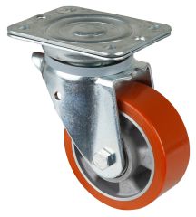 Schwerlastrolle N100.B90.129, Produkttyp: Lenkrollen, Befestigung: Anschraubplatte, Ø Schraubloch: 11 mm, Material/Art des Radkörpers: Aluminium, Material der Lauffläche: Prothane® Guss-Polyurethan 95 +/-3 Shore A, Lager: Kugellager, Ø Rad:  125 mm, Tragk