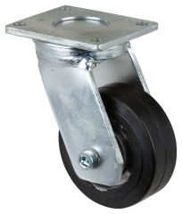 Schwerlastrolle RR100.B80.100, Produkttyp: Lenkrollen, Befestigung: Anschraubplatte, Ø Schraubloch: 10 mm, Material/Art des Radkörpers: Aluminium, Material der Lauffläche: Elastikgummi schwarz, Lager: Kugellager, Ø Rad:  100 mm, Tragkraft: 150 kg