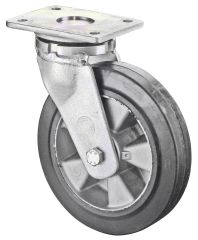 Schwerlastrolle RR100.B80.251, Produkttyp: Lenkrollen, Befestigung: Anschraubplatte,  Schraubloch: 14 mm, Material/Art des Radkrpers: Aluminium, Material der Laufflche: Elastikgummi schwarz, Lager: Kugellager,  Rad:  250 mm, Tragkraft: 580 kg