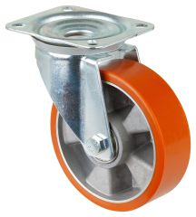 Schwerlastrolle RR100.B90.160, Produkttyp: Lenkrollen, Befestigung: Anschraubplatte, Ø Schraubloch: 11 mm, Material/Art des Radkörpers: Aluminium, Material der Lauffläche: Prothane® Guss-Polyurethan 95 +/-3 Shore A, Lager: Kugellager, Ø Rad:  160 mm, Trag
