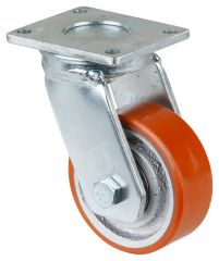 Schwerlastrolle RR100.C10.100, Produkttyp: Lenkrollen, Befestigung: Anschraubplatte, Ø Schraubloch: 11 mm, Material/Art des Radkörpers: Guss, Material der Lauffläche: Prothane® Guss-Polyurethan 95 +/-3 Shore A, Lager: Kugellager, Ø Rad:  100 mm, Tragkraft