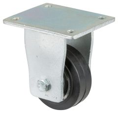 Schwerlastrolle RR110.B80.101, Produkttyp: Bockrollen, Befestigung: Anschraubplatte, Ø Schraubloch: 11 mm, Material/Art des Radkörpers: Aluminium, Material der Lauffläche: Elastikgummi schwarz, Lager: Kugellager, Ø Rad:  100 mm, Tragkraft: 150 kg