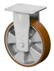 Schwerlastrolle RR110.B90.250, Produkttyp: Bockrollen, Befestigung: Anschraubplatte,  Schraubloch: 11 mm, Material/Art des Radkrpers: Aluminium, Material der Laufflche: Prothane Guss-Polyurethan 95 +/-3 Shore A, Lager: Kugellager,  Rad:  250 mm, Trag