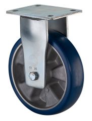 Schwerlastrolle RR110.B92.200, Produkttyp: Bockrollen, Befestigung: Anschraubplatte,  Schraubloch: 11 mm, Material/Art des Radkrpers: Aluminium, Material der Laufflche: Besothane Guss-Polyurethan  83 +/-3 Shore A, Lager: Kugellager,  Rad:  200 mm, Tra