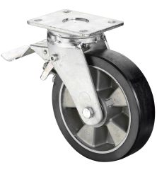 Schwerlastrolle RR120.B91.160, Produkttyp: Lenkrollen mit Rad-/Totalfeststeller, Befestigung: Anschraubplatte,  Schraubloch: 11 mm, Material/Art des Radkrpers: Aluminium, Material der Laufflche: Guss-Polyurethan 78 Shore A, Lager: Kugellager,  Rad:  1