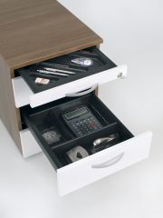 Rollcontainer Hngeregistratur und 1 Kunststoff-Schubfach, mit Utensilienschubfach, Metall-Rollschubfhrung, Zentralverriegelung, verdeckte Doppel-Lenkrollen, 438x600x565, Buche/Wei